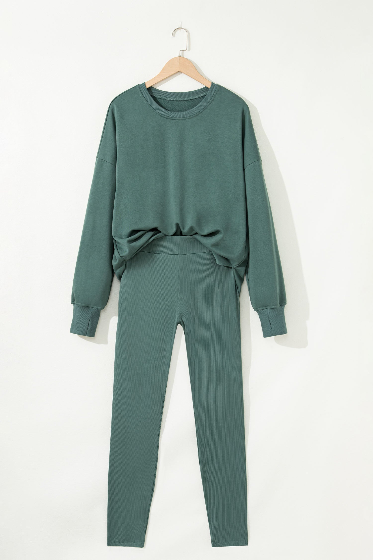 Women's Solid Oversize Sweatshirt and Ribbed Leggings Set