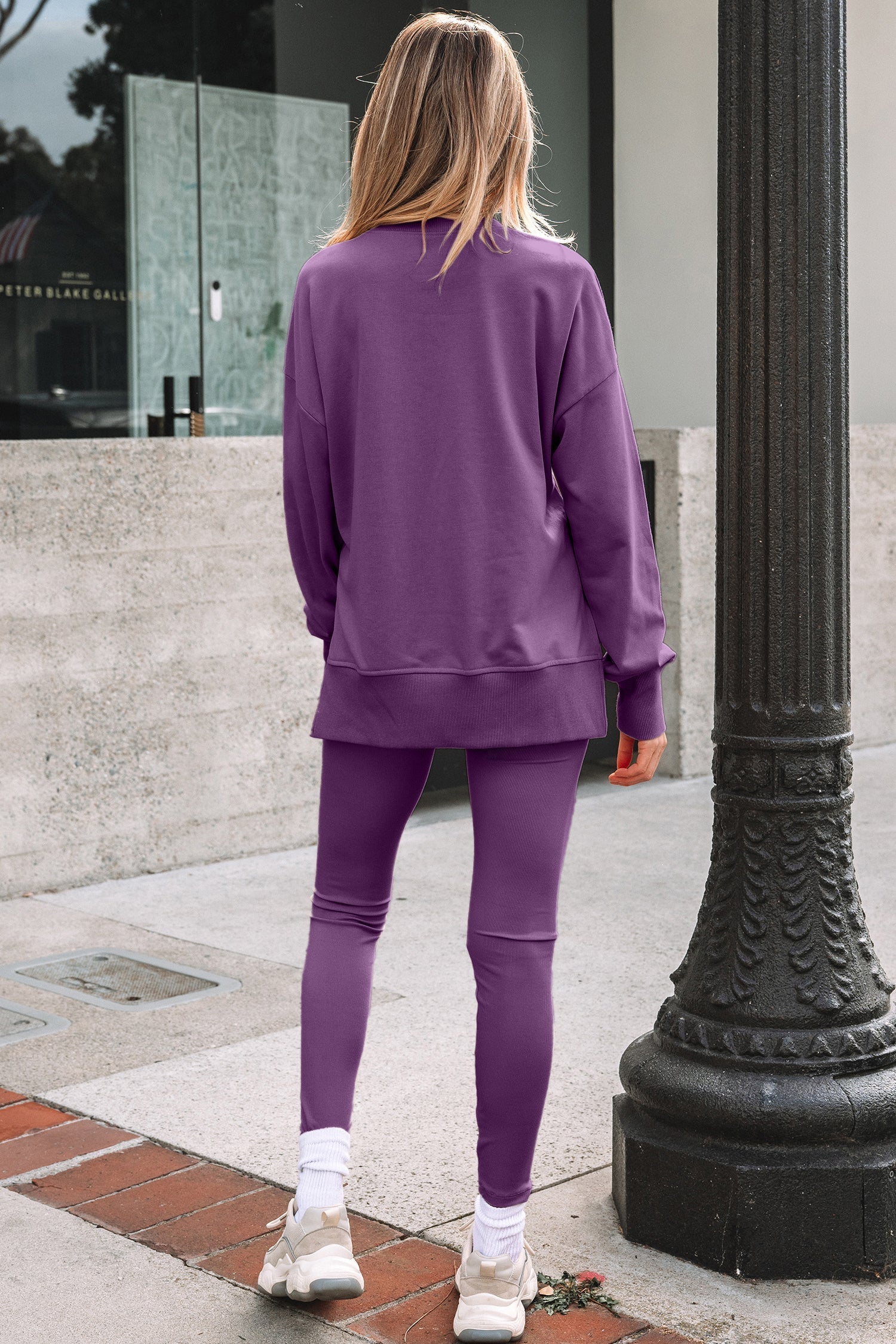 Women's Solid Oversize Sweatshirt and Ribbed Leggings Set