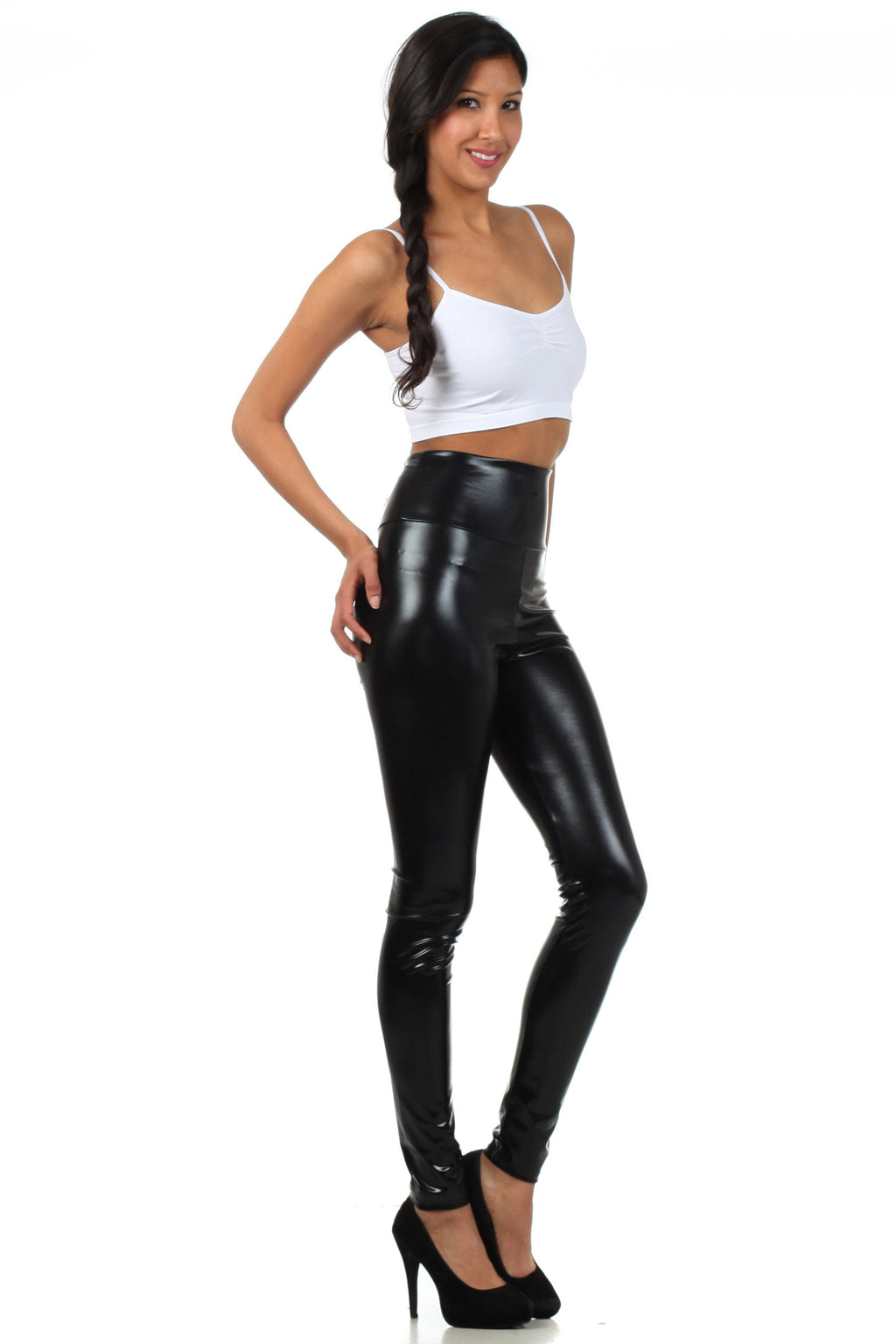 Sakkas Shiny Liquid Metallic High Waist Stretch Leggings Made in USA