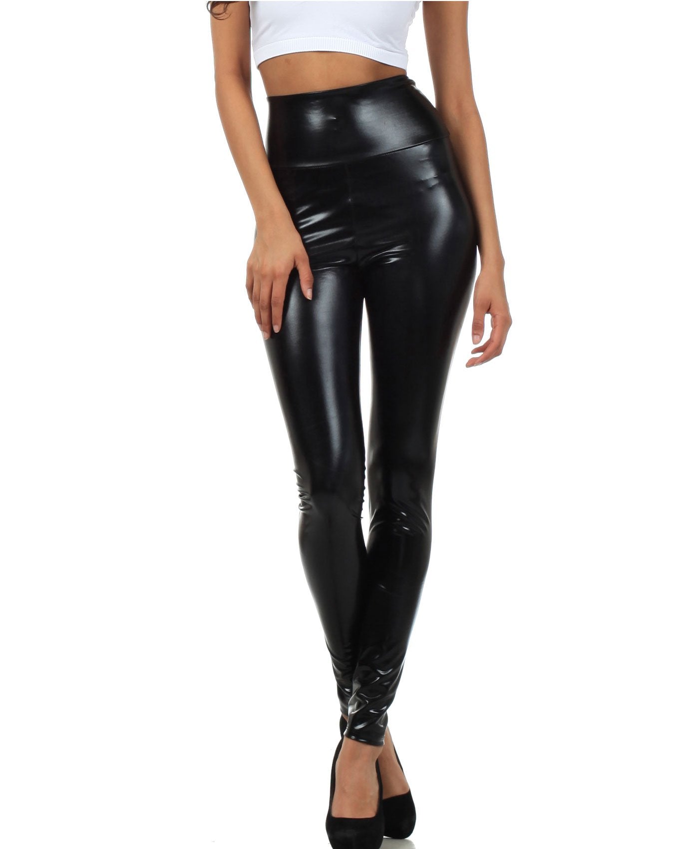Sakkas Shiny Liquid Metallic High Waist Stretch Leggings Made in USA