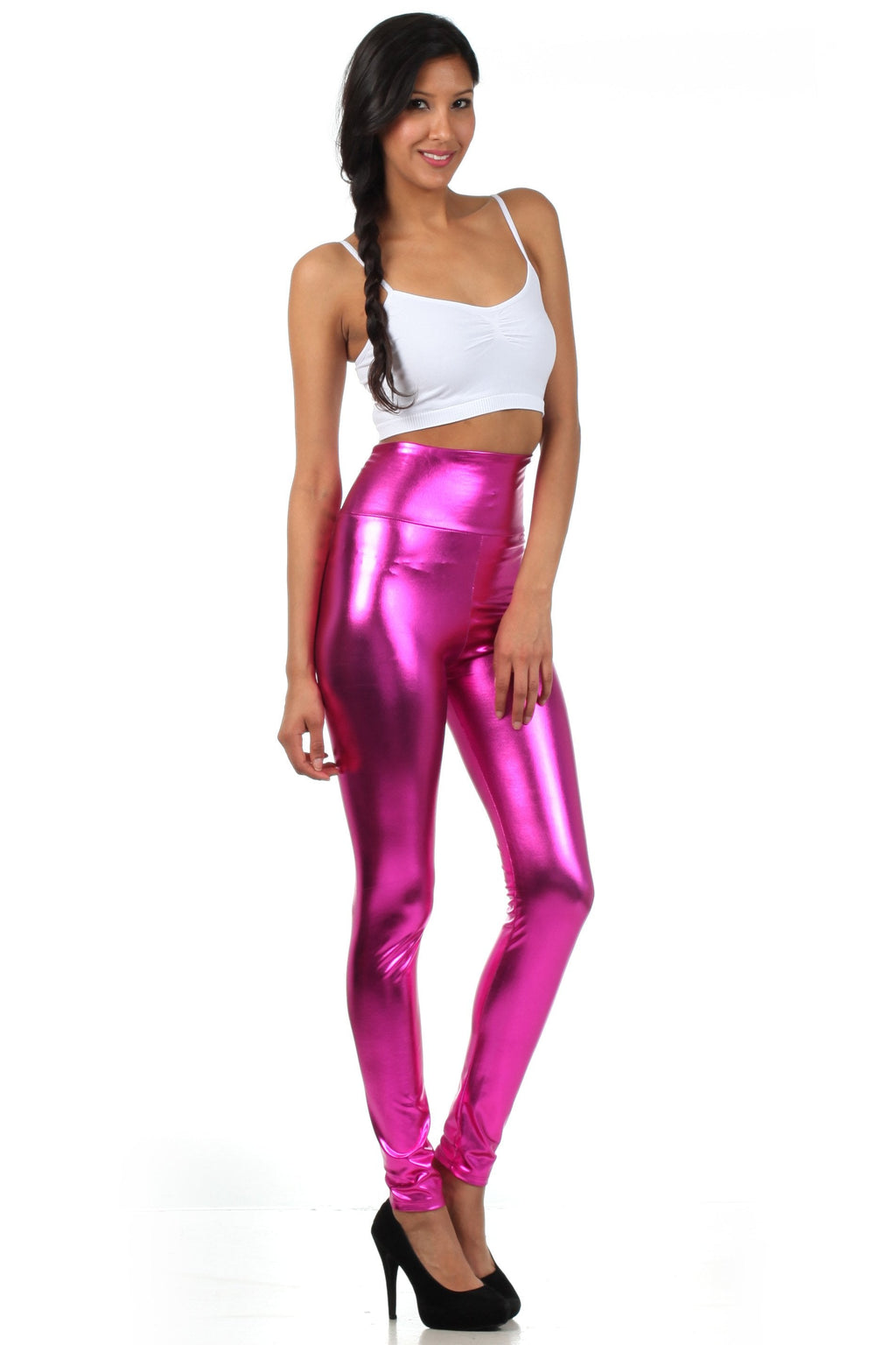 Sakkas Shiny Liquid Metallic High Waist Stretch Leggings Made in USA