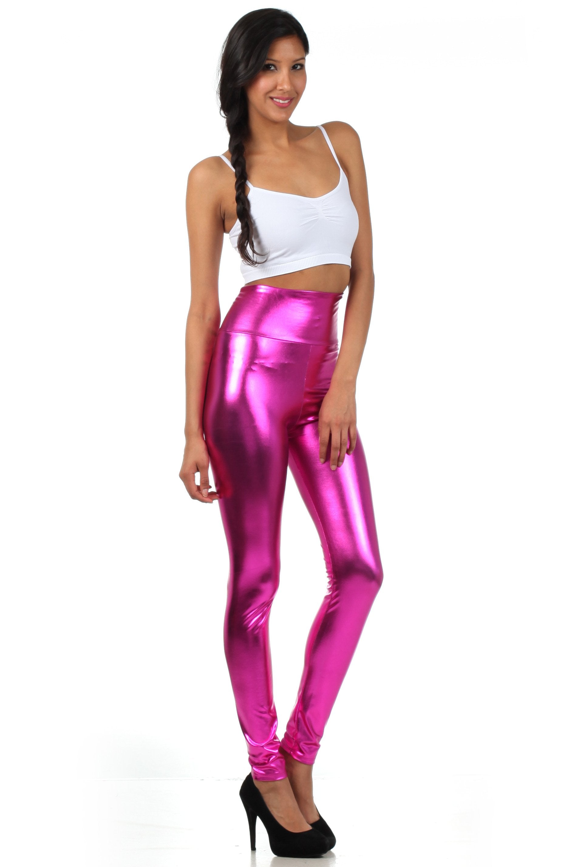 Sakkas Shiny Liquid Metallic High Waist Stretch Leggings Made in USA