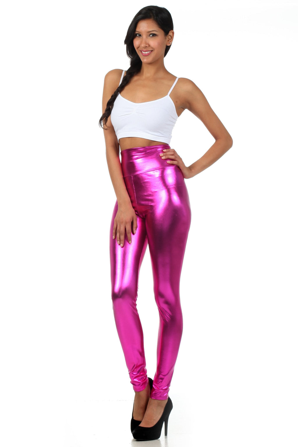 Sakkas Shiny Liquid Metallic High Waist Stretch Leggings Made in USA
