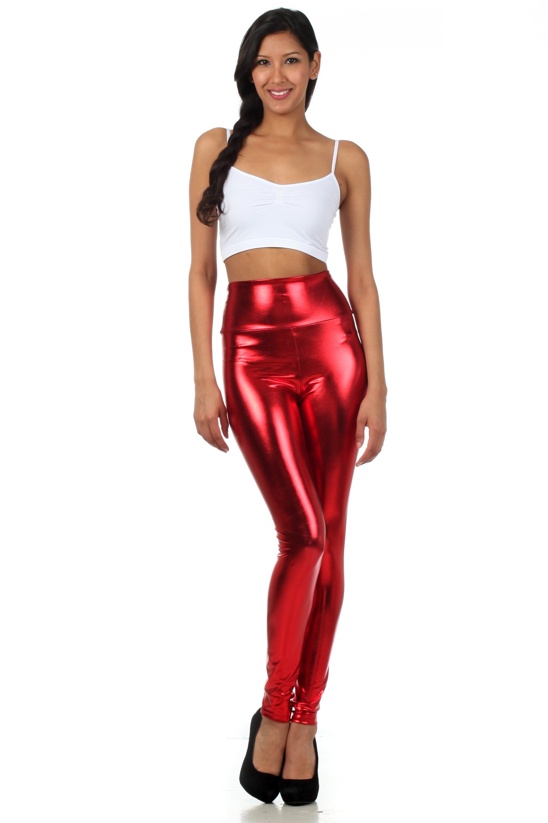 Sakkas Shiny Liquid Metallic High Waist Stretch Leggings Made in USA