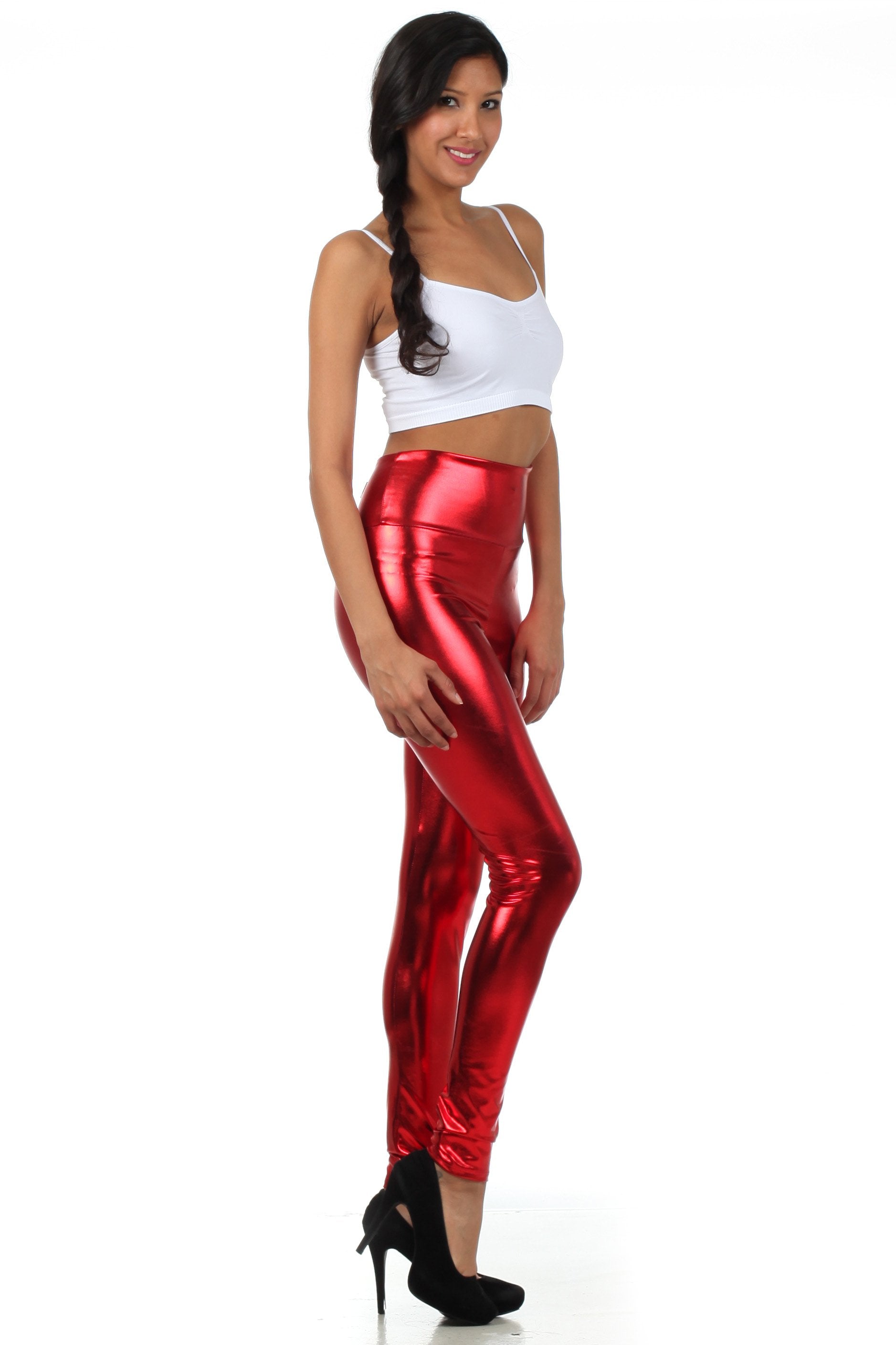 Sakkas Shiny Liquid Metallic High Waist Stretch Leggings Made in USA