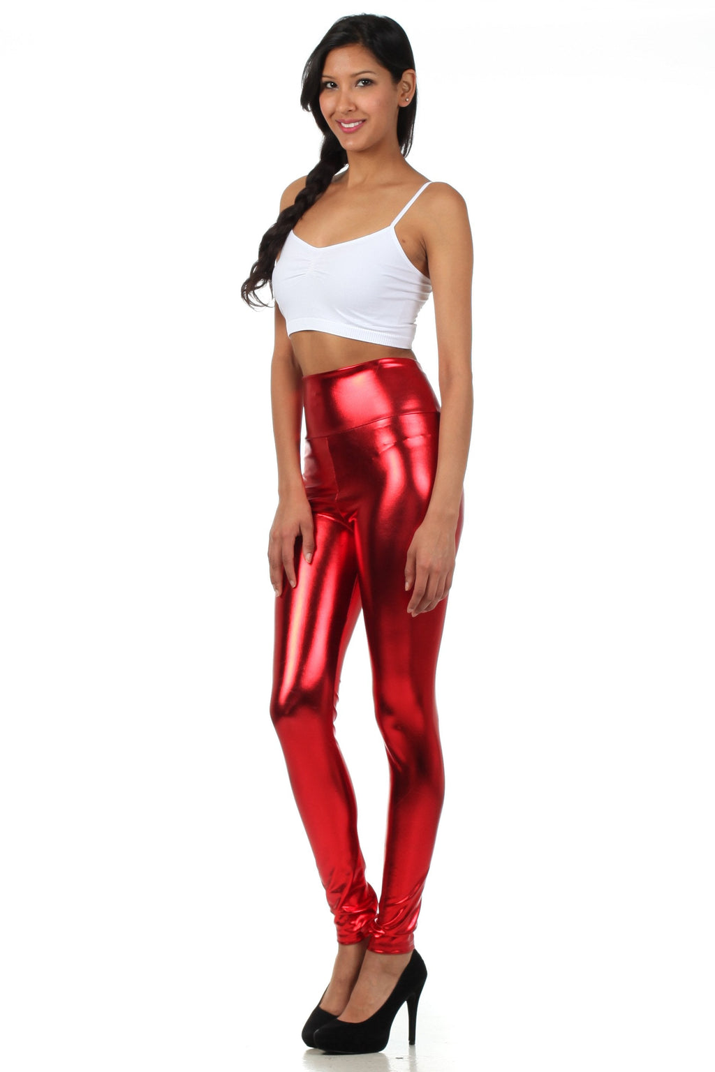 Sakkas Shiny Liquid Metallic High Waist Stretch Leggings Made in USA
