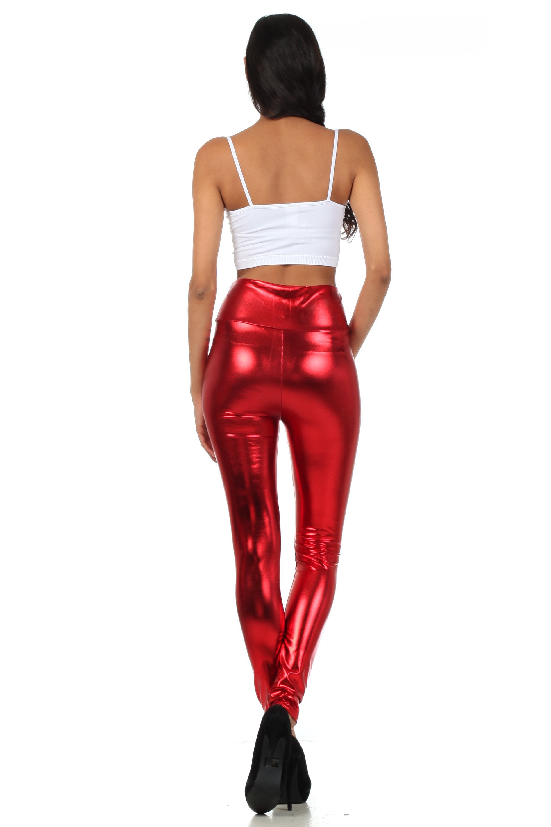 Sakkas Shiny Liquid Metallic High Waist Stretch Leggings Made in USA