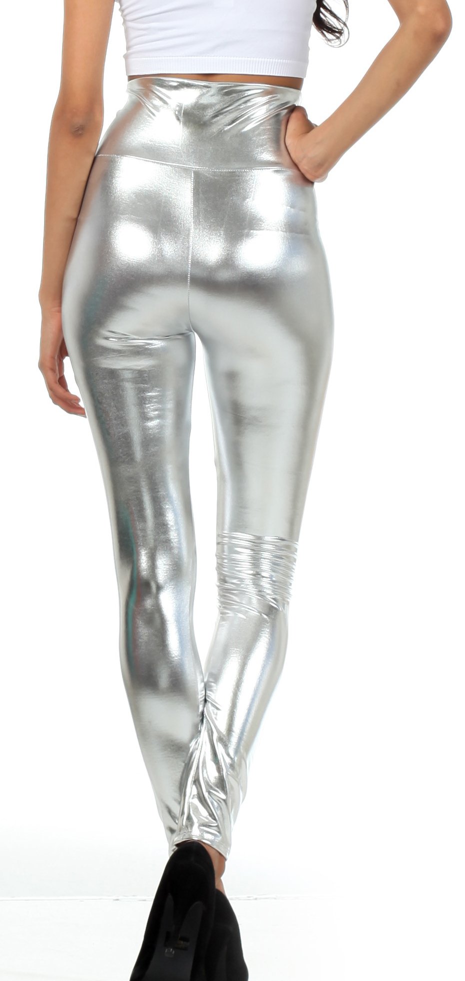 Sakkas Shiny Liquid Metallic High Waist Stretch Leggings Made in USA