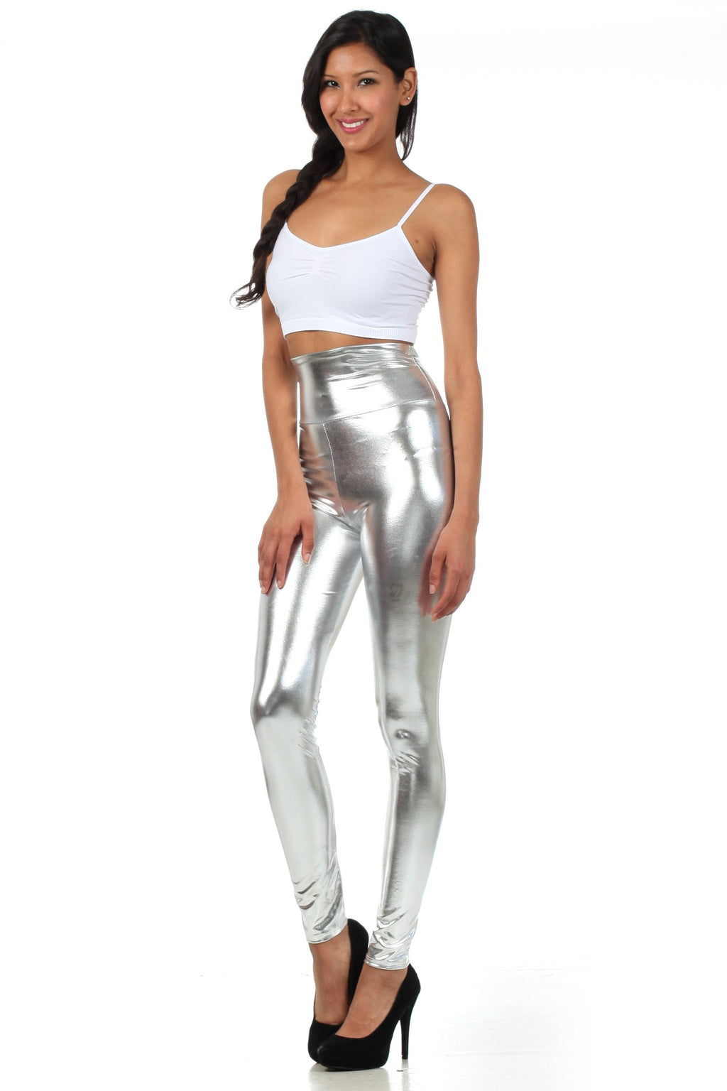 Sakkas Shiny Liquid Metallic High Waist Stretch Leggings Made in USA