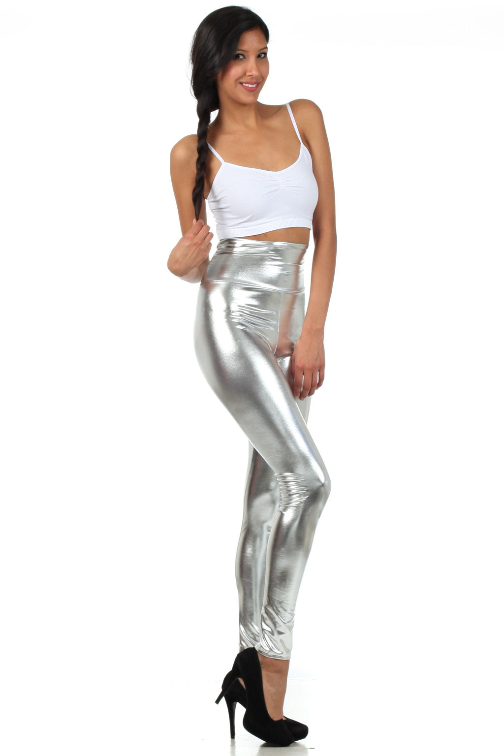 Sakkas Shiny Liquid Metallic High Waist Stretch Leggings Made in USA