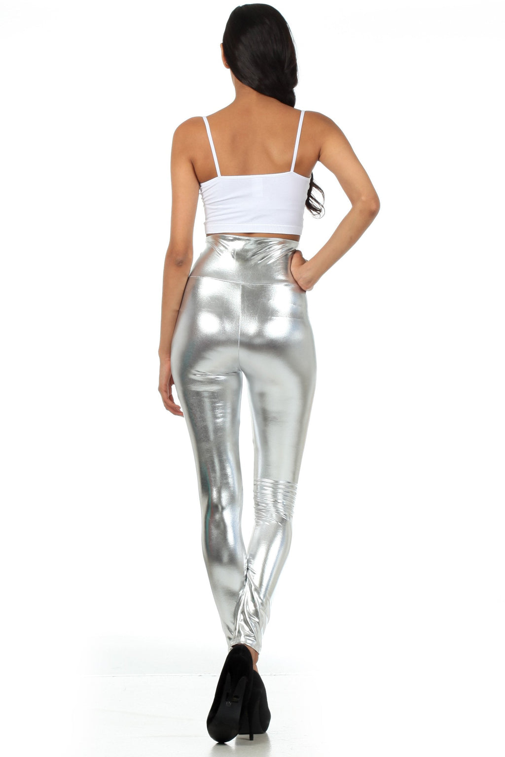 Sakkas Shiny Liquid Metallic High Waist Stretch Leggings Made in USA