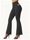 High Waisted Flared Leggings Butt Lifting with Pocket Design