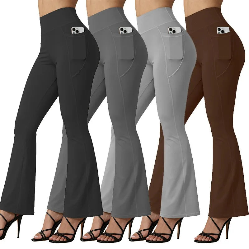 High Waisted Flared Leggings Butt Lifting with Pocket Design