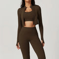 Women's Workout Outfit ActiveWear 3 Pieces Sports Bra High Waist Gym Leggings Long-Sleeved Top