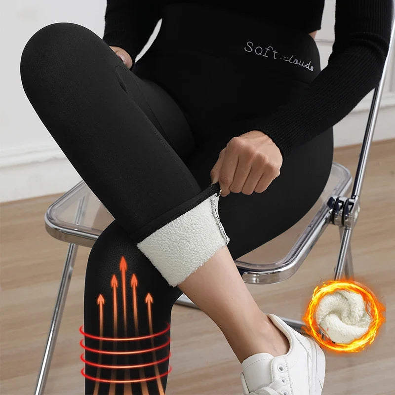 S-XL Autumn Winter Women Fleece Leggings Letter Embroidery Design Warm Velvet Thicken High Waist Butt-Lifting Tights Casual Wear