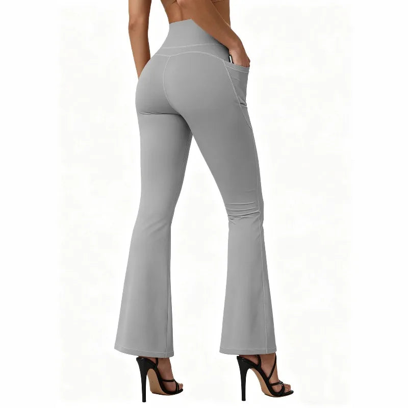 High Waisted Flared Leggings Butt Lifting with Pocket Design