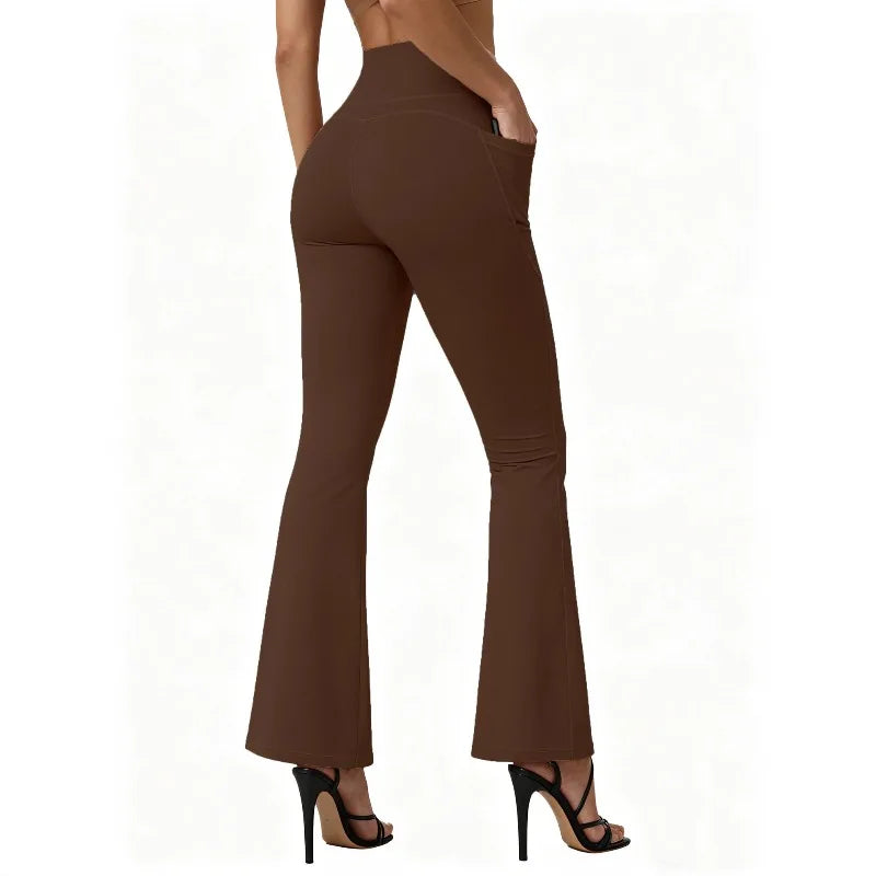 High Waisted Flared Leggings Butt Lifting with Pocket Design