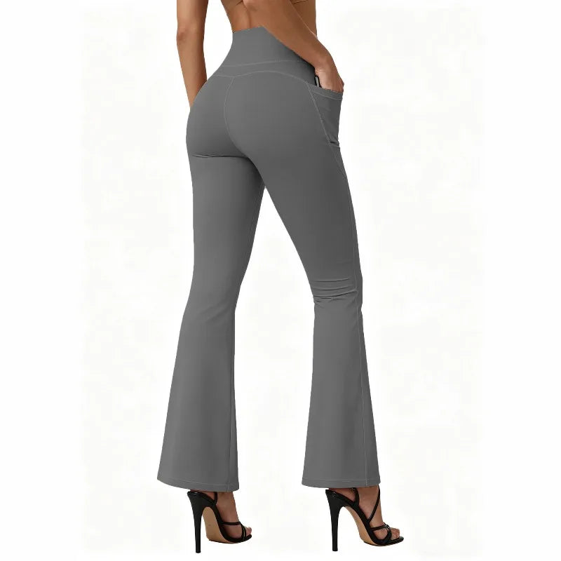 High Waisted Flared Leggings Butt Lifting with Pocket Design