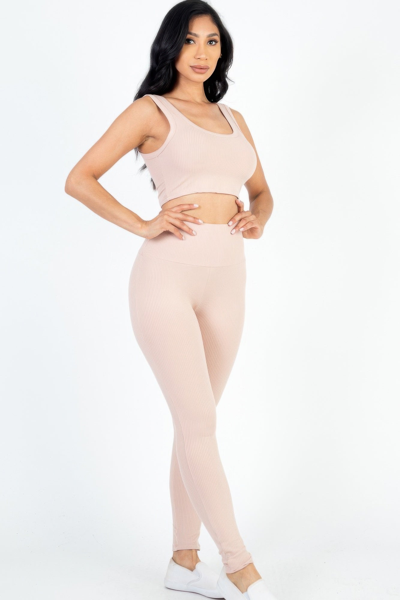 Women's Ribbed Crop Top & Leggings Set