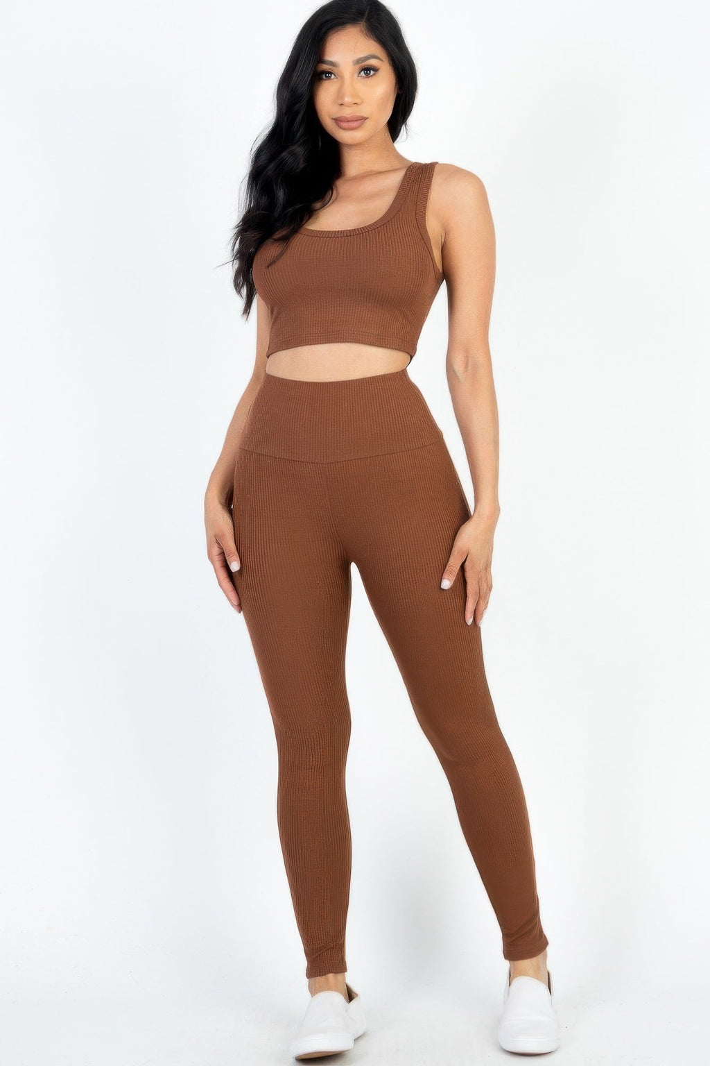 Women's Ribbed Crop Top & Leggings Set
