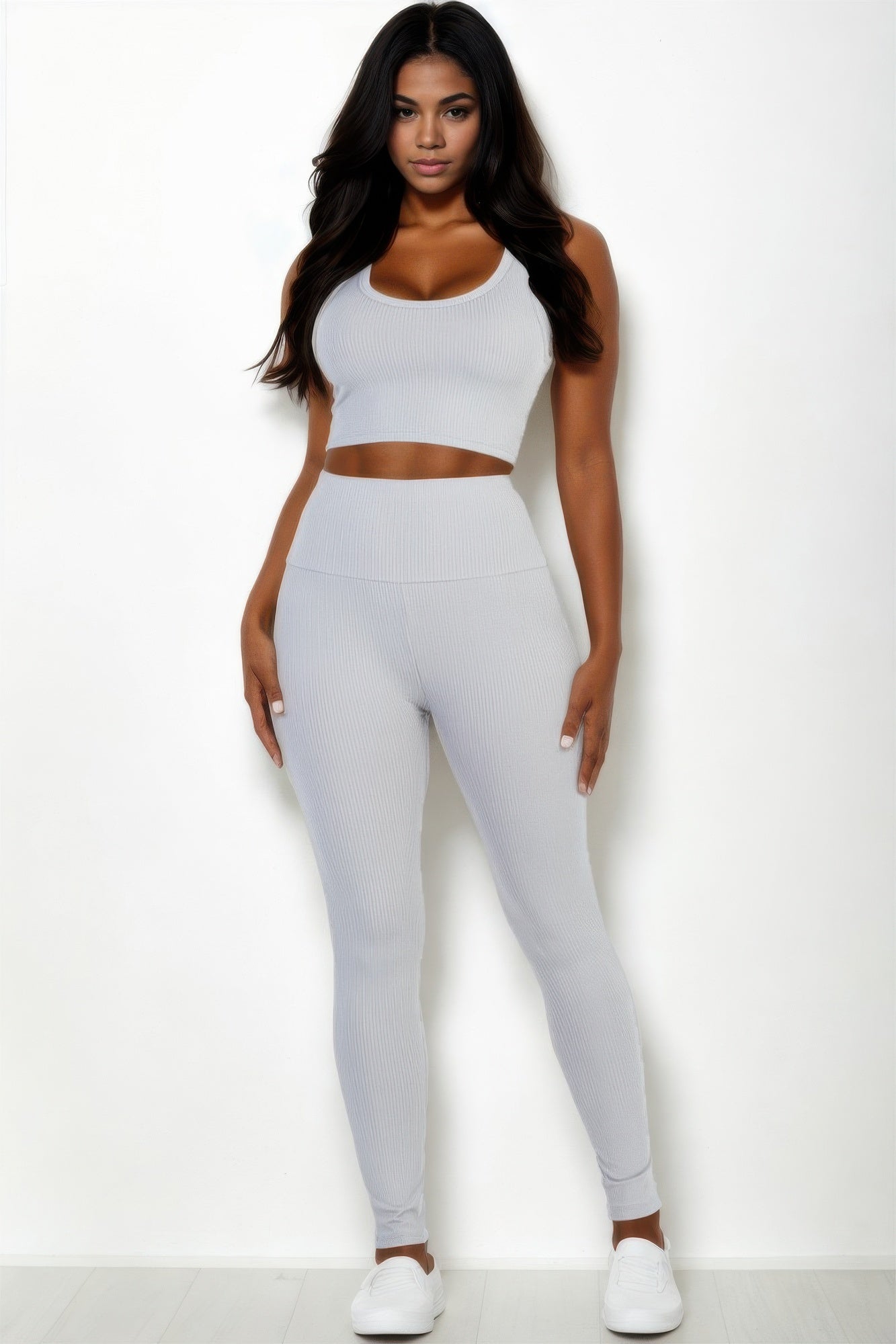 Women's Ribbed Crop Top & Leggings Set