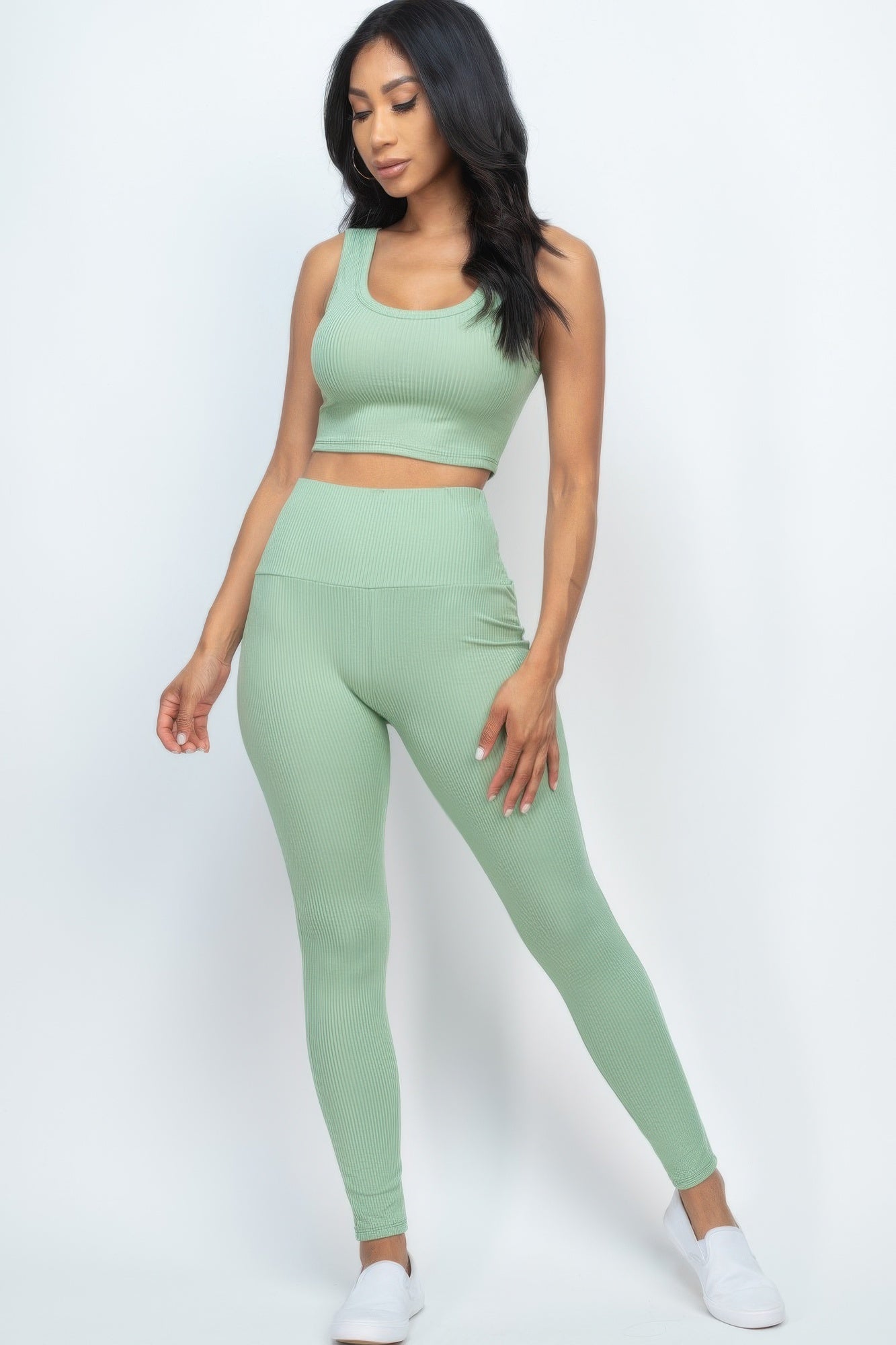 Women's Ribbed Crop Top & Leggings Set