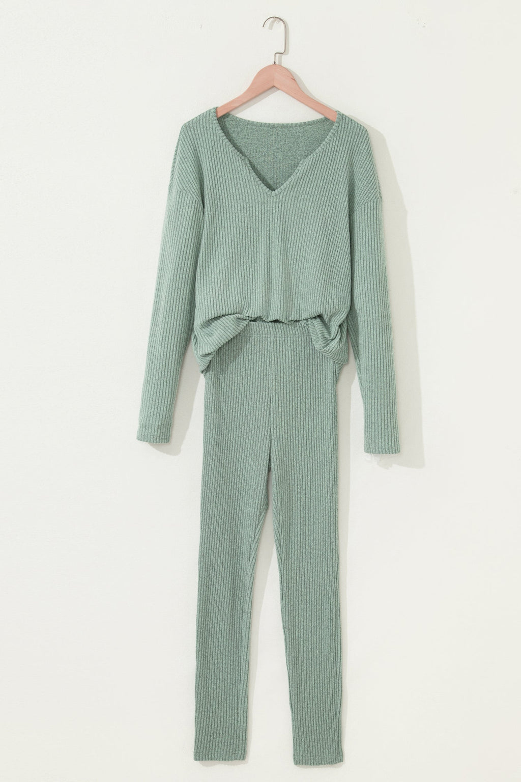 Women's Ribbed Knit Long Sleeve Top and Leggings Set