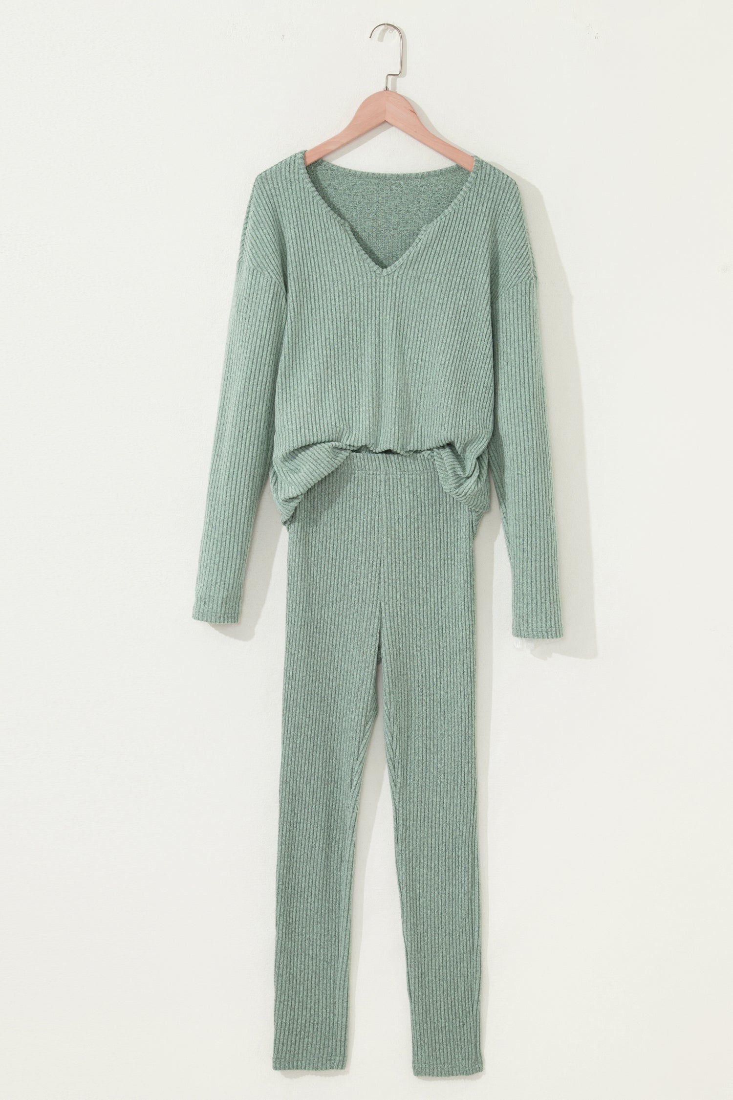 Women's Ribbed Knit Long Sleeve Top and Leggings Set