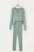 Women's Ribbed Knit Long Sleeve Top and Leggings Set