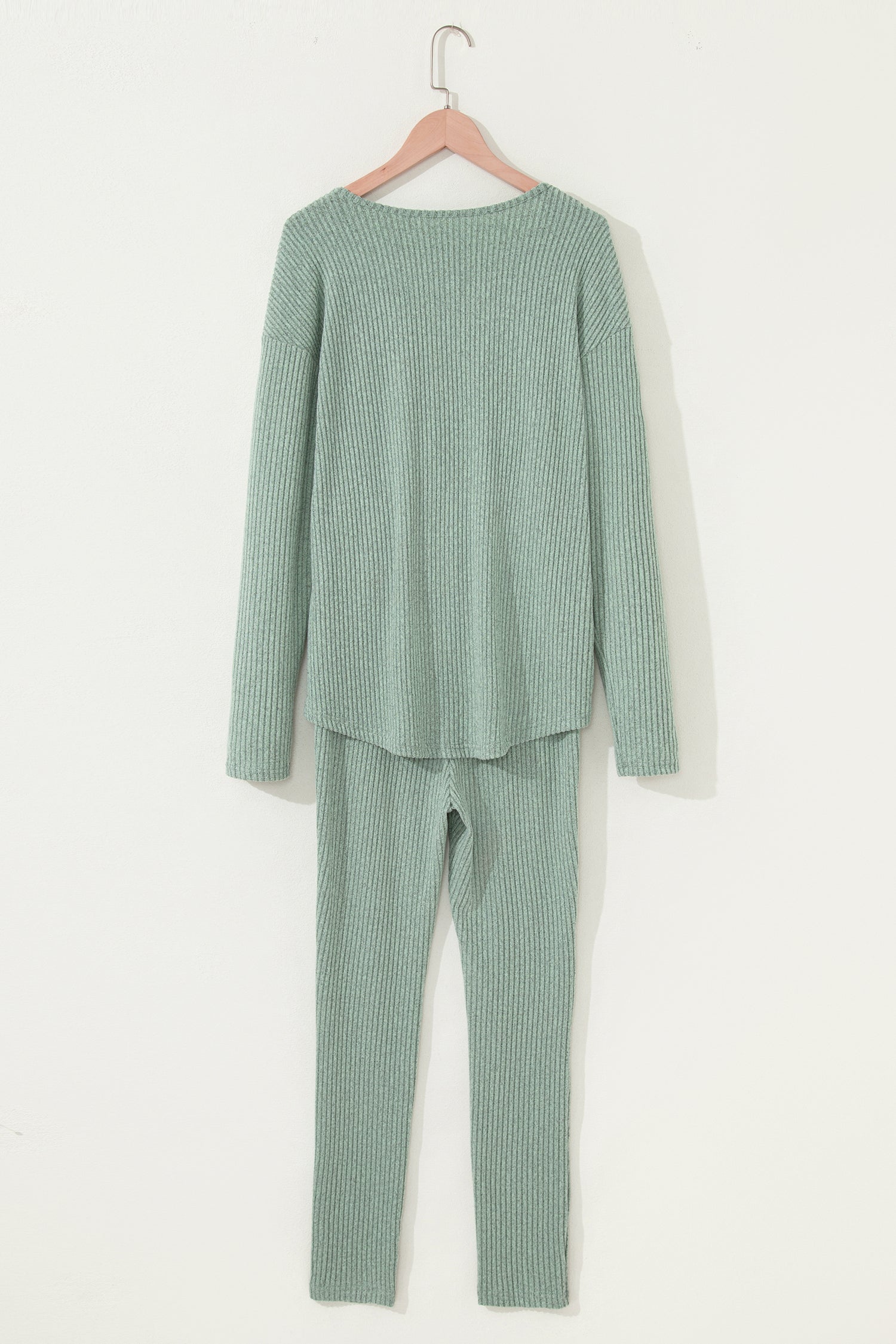 Women's Ribbed Knit Long Sleeve Top and Leggings Set