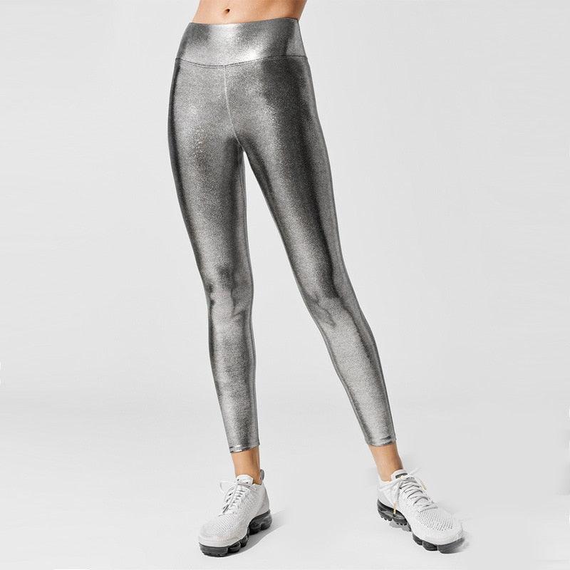Metallic Shape Relaxed Fit Leggings with Stay in Place Waistband